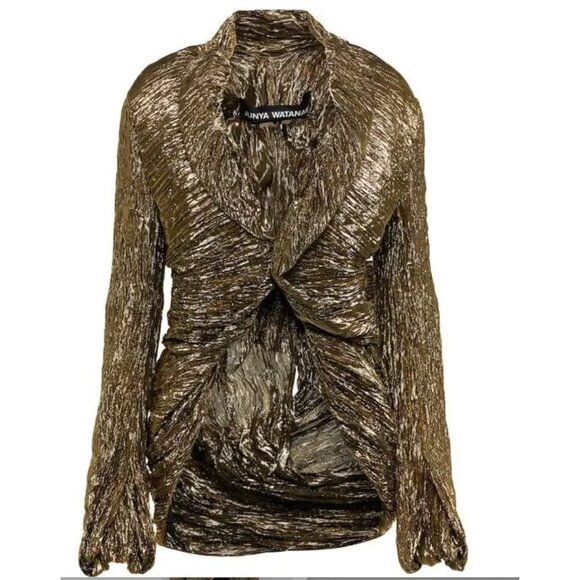 JUNYA WATANABE Comme Des Garçons Metallic Gold Open Crinkled Blazer Jacket XS - Picture 1 of 8